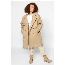 Trendyol Curve Açık Haki Beli Kemerli Gabardin Trençkot TBBAW24BM00002