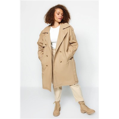 Trendyol Curve Açık Haki Beli Kemerli Gabardin Trençkot TBBAW24BM00002