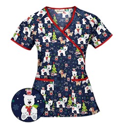 UA Antarctic Christmas Navy Mock Wrap Scrub Top