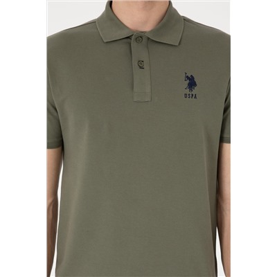 Erkek Slim Fit Polo Yaka Koyu Haki Basic Tişört