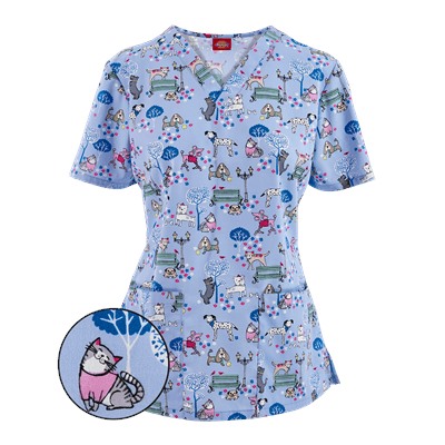 Dickies EDS Scrubs Dog Park Days Print Top