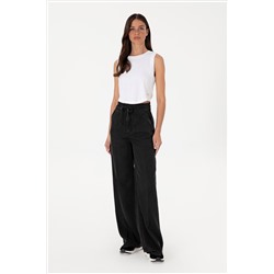 Kadın Siyah Loose Fit Jean Pantolon