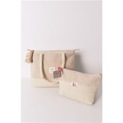 Bolso grande acolchado beige Snoopy