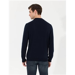 Lacivert Slim Fit Çeyrek Yaka Basic Triko Kazak