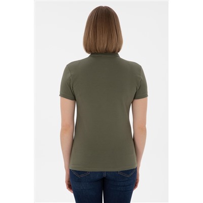 Kadın Koyu Haki Basic Polo Yaka Tişört