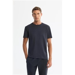 Antrasit Bisiklet Yaka Baskılı Elastan T-Shirt