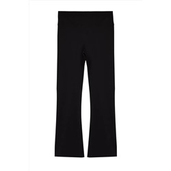 Siyah Fırçalı Soft Kumaş İspanyol Paça Yoga Örme Spor Tayt TBBSS24AY00004