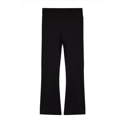 Siyah Fırçalı Soft Kumaş İspanyol Paça Yoga Örme Spor Tayt TBBSS24AY00004