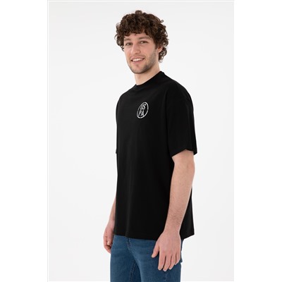 Erkek Oversize Fit Bisiklet Yaka Siyah Tişört
