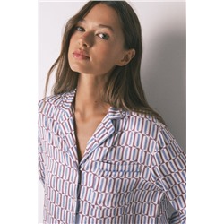 Pijama camisero largo satén print geométrico