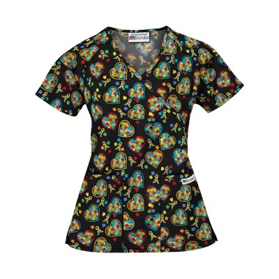 UA Autism Speaks Black Mock Wrap Scrub Top