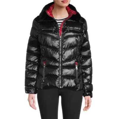 KARL LAGERFELD PARIS Faux Fur Collar Puffer Jacket