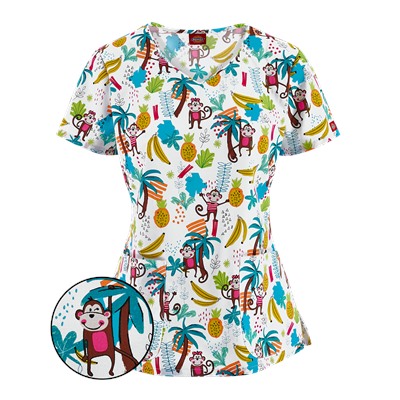 Dickies EDS Scrubs Let's Monkey Around Print Top