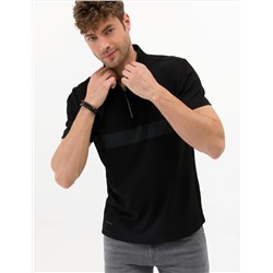 Siyah Slim Fit Göğüs Baskılı Tişört