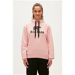 Bad Bear, Logo Hoodie Pudra Pembe Kapüşonlu Baskılı Kadın Swatshirt