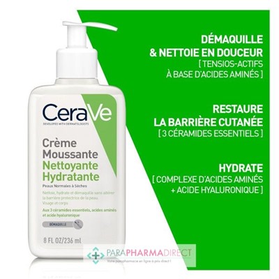 Cerave Crème Moussante Nettoyante Hydratante - Peaux Normales à Sèches 236ml