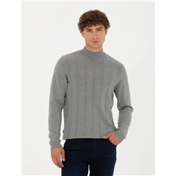 Açık Gri Melanj Slim Fit Kazak