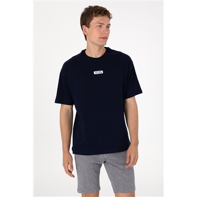 Erkek Oversize Fit Bisiklet Yaka Lacivert Tişört