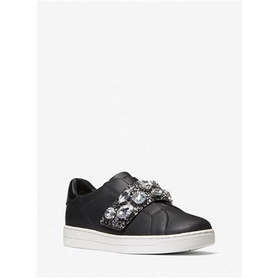MICHAEL MICHAEL KORS Kenna Leather and Jewel Embellished Glitter Sneaker
