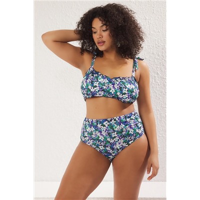 Çok Renkli Çiçek Desenli Pareolu 2'li Set Büyük Beden Bikini Altı TBBSS25CR00003