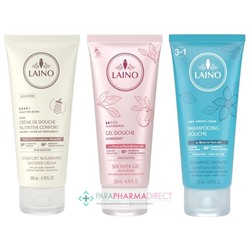 Laino Crème de Douche Karité + Gel Douche Pêche Blanche + Shampooing Douche Monoï 3x200mlLot  × 3