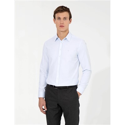 Açık Mavi Slim Fit Armürlü Gömlek