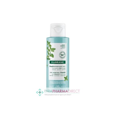 Klorane Poudre Purifiante 3 en 1 À La Menthe Bio et Argile 50g