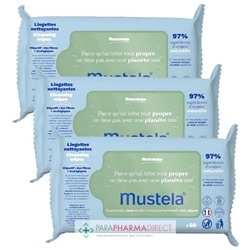 Mustela Lingettes Fibres Végétales à l'Avocat BIO - LOT de 3x60 lingettesLot  × 3