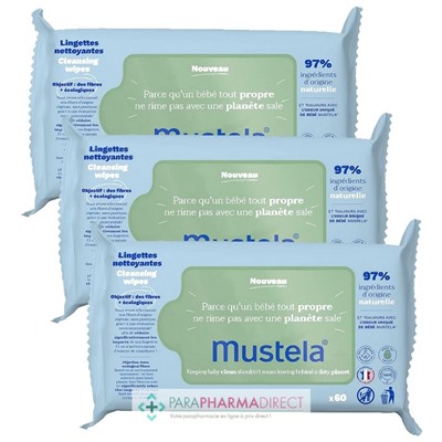 Mustela Lingettes Fibres Végétales à l'Avocat BIO - LOT de 3x60 lingettesLot  × 3