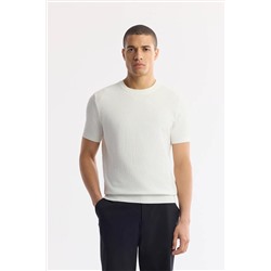 Avva, Erkek Ekru Bisiklet Yaka Dokulu Triko T-shirt B005119