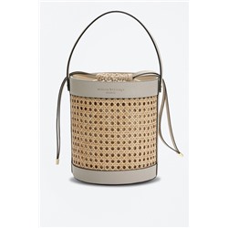 Bolso saco de rafia y piel St Tropez Beige y gris claro
