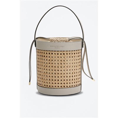 Bolso saco de rafia y piel St Tropez Beige y gris claro