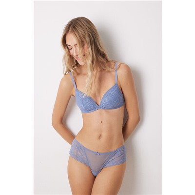 CHARMING Sujetador triangular relleno sin aro encaje tul plumeti azul