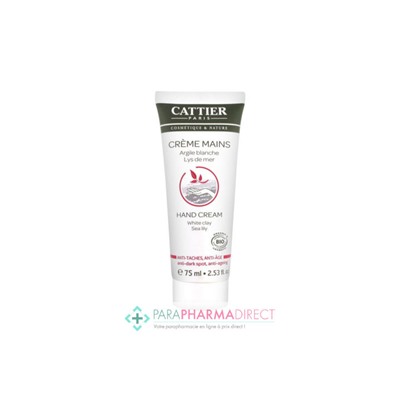 Cattier Crème Mains Argile Blanche Lys de Mer Anti-Tâches Anti-Age BIO 75ml