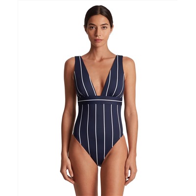 Lauren Ralph Lauren Women's Striped V-Neck One-Piece Swimsuit