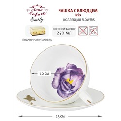 Пара чайная, 1 перс, 2 пр, 250 мл, фарфор F, белая, с золотистым кантом, Ирис, Flowers, 59125