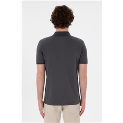 Erkek Slim Fit Polo Yaka Antrasit Basic Tişört