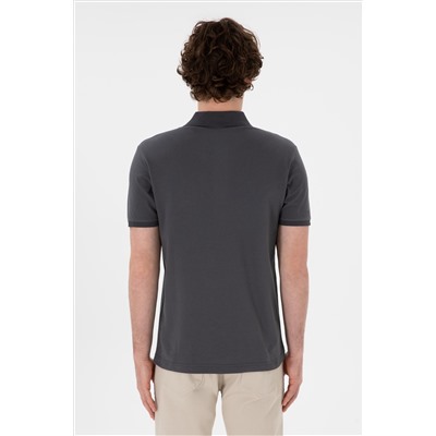 Erkek Slim Fit Polo Yaka Antrasit Basic Tişört
