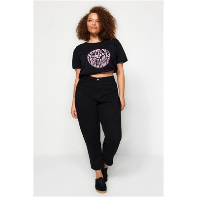 Siyah Yüksek Bel Mom Fit Jeans TBBSS23CJ00038