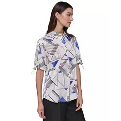 KARL LAGERFELD PARIS Women's Printed Bungee-Sleeve Top, Regular & Petite