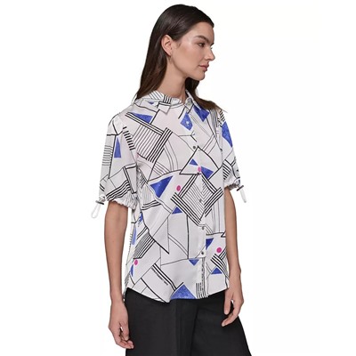 KARL LAGERFELD PARIS Women's Printed Bungee-Sleeve Top, Regular & Petite