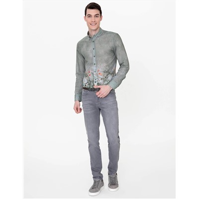 Haki Slim Fit Uzun Kollu Gömlek