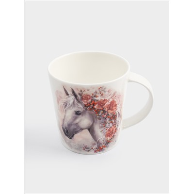 Кружка, 450 мл, фарфор F, белая, Лошадь с цветами, Horse
