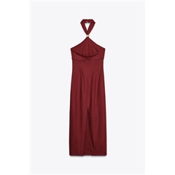 LINEN BLEND HALTER MIDI DRESS