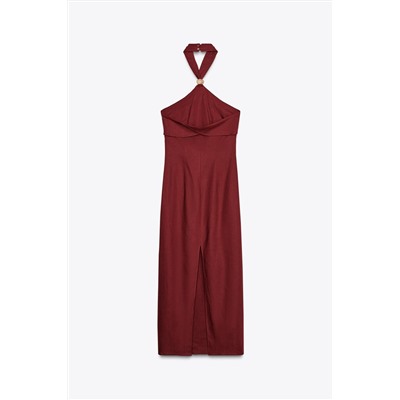 LINEN BLEND HALTER MIDI DRESS