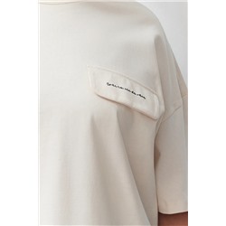 Taş Cep Kapak Detaylı Oversize %100 Pamuk Örme T-shirt TBBSS24BF00010