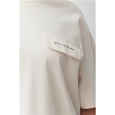 Taş Cep Kapak Detaylı Oversize %100 Pamuk Örme T-shirt TBBSS24BF00010