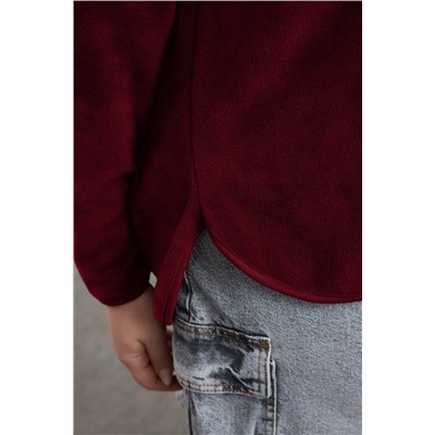 Koyu Vişne Kalın Polar Kapüşonlu Oversize/Bol Kesim Büyük Beden Sweatshirt TBBAW25AO00030