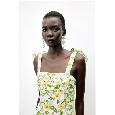 PRINTED LINEN BLEND SHORT DRESS