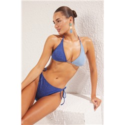 TRENDYOLMİLLA Mavi Üçgen Renk Bloklu Simli Regular Bikini Takımı TBESS25BT00019